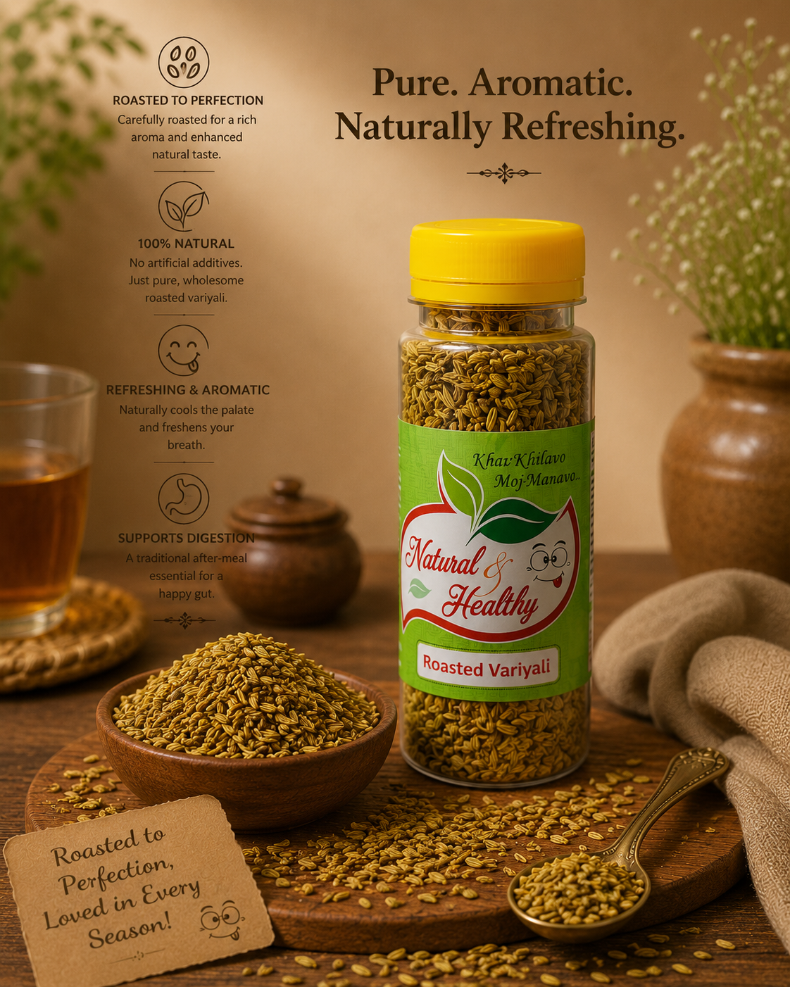 Roasted Variyali (Roasted Fennel Seeds) – Premium Roasted Fennel | Natural Mouth Freshener | Healthy After-Meal Snack
