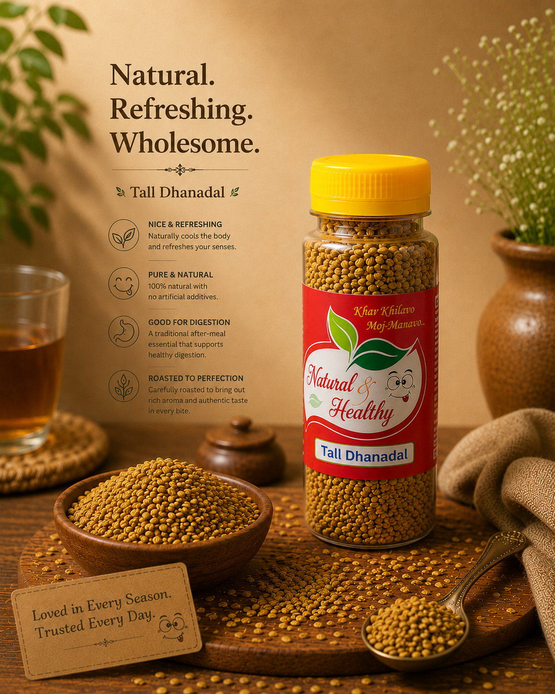 Tall Dhanadal Mukhwas | Premium Roasted Dhanadal | Traditional After Meal Mouth Freshener | Natural & Healthy