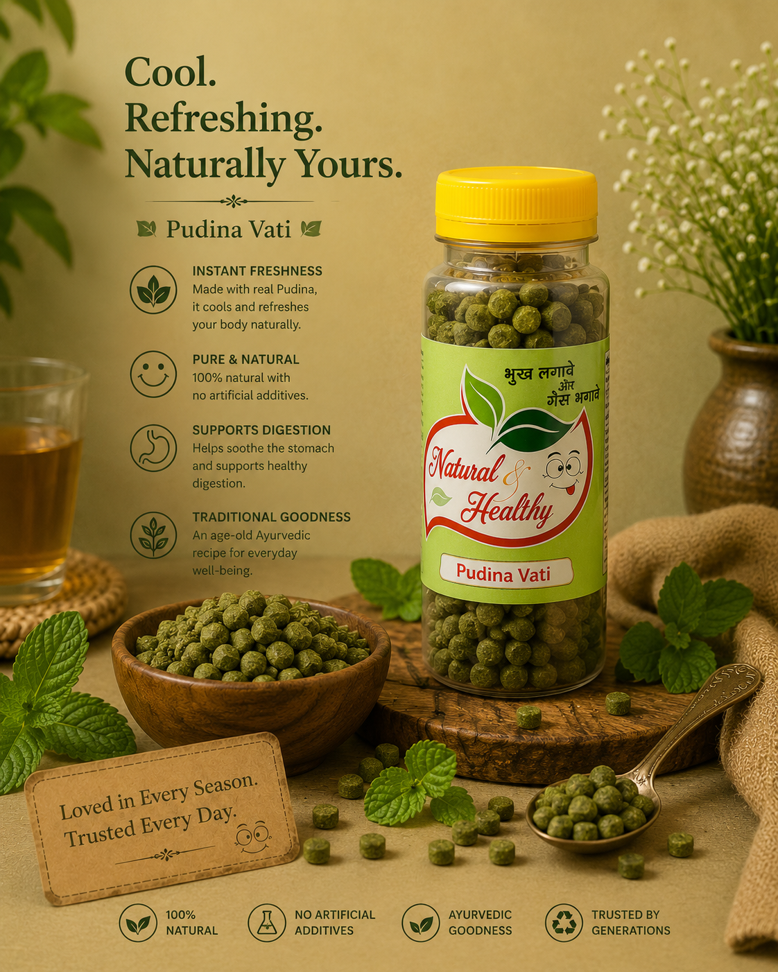 Pudina Vati – Premium Mint Digestive Tablets | Refreshing Ayurvedic Mouth Freshener